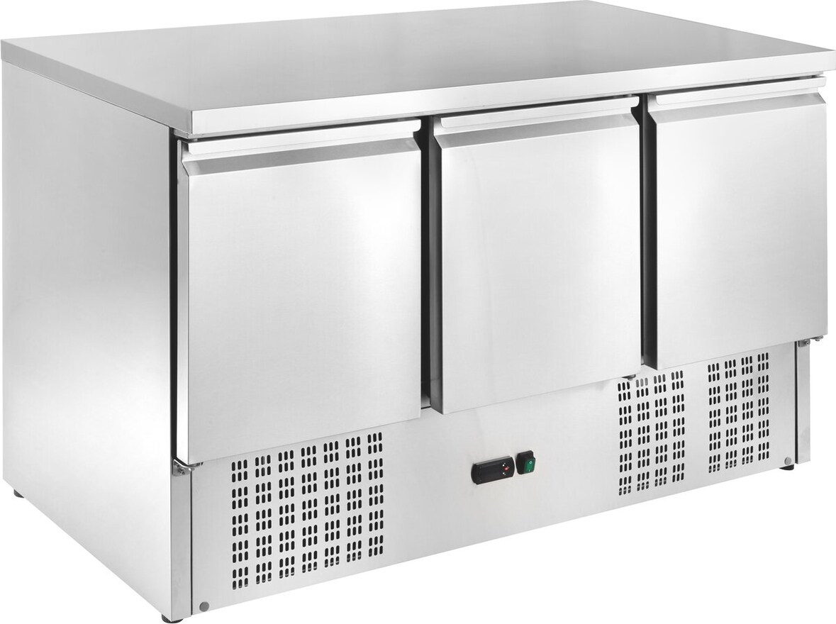 GastroHero Kühltisch Mini Edelstahl GN 1/1 3-türig +2 °C bis +8 °C 368 L Profi Gastronomie Kühltisch ECO 3/0 1370x700x877 mm