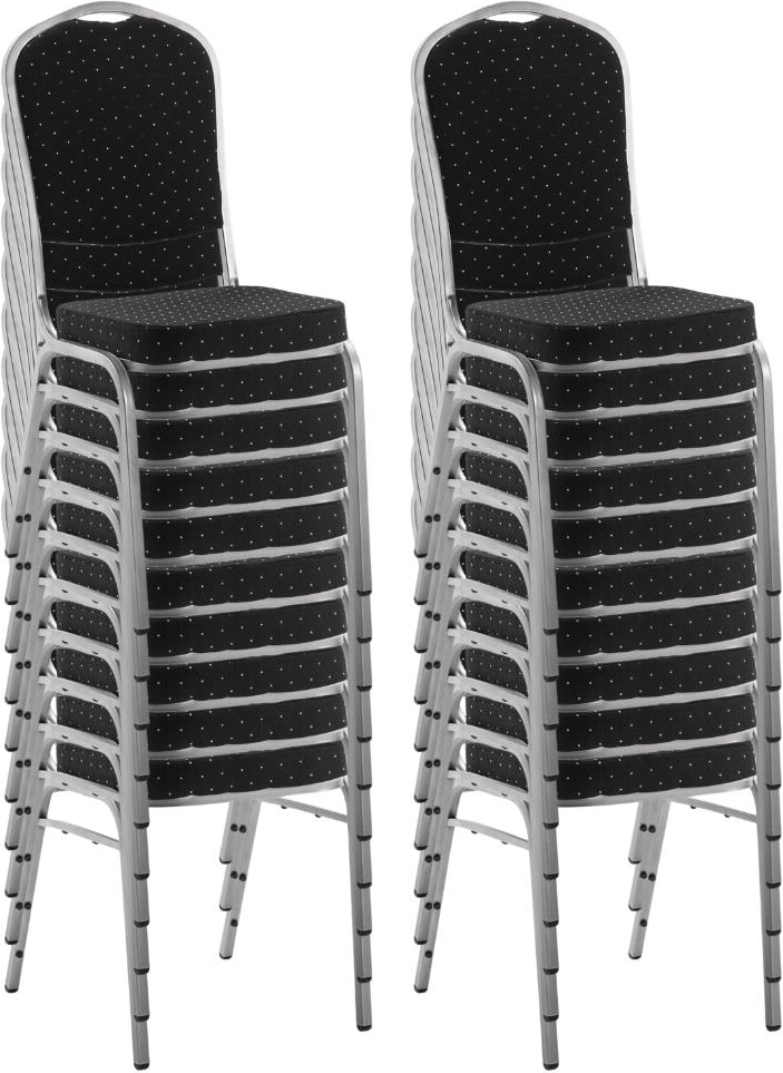 Bankettstuhl GALA Schwarz 20er Set – Stapelbar, Silbernes Stahlgestell, 6 cm Polsterung