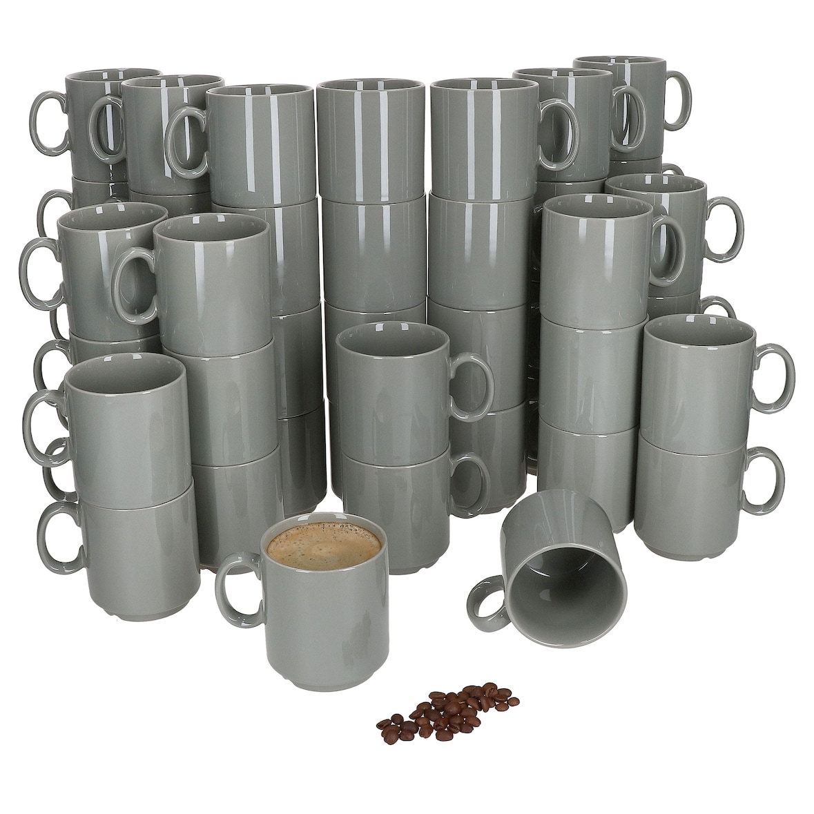 48er Set EVENT stapelbare Kaffeebecher GRAU Porzellan 250 ml