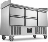 thumbnail of Romux® Pizzatisch 1 Tür und 4 Schubladen 140x70 cm mit Arbeitsfläche aus Granit mit Umluftkühlung | Pizzakühltisch aus Edelstahl