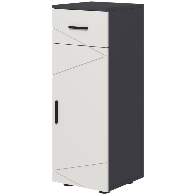 Badezimmerschrank Holz Grau 30x30x82 cm mit Schublade und Schrankfach, verstellbarem Einlegeboden, freistehend, modernes Kontrastdesign