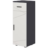 thumbnail of Badezimmerschrank Holz Grau 30x30x82 cm mit Schublade und Schrankfach, verstellbarem Einlegeboden, freistehend, modernes Kontrastdesign