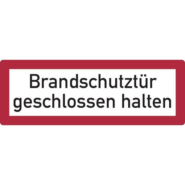 Feuerwehrschild, Brandschutztür geschlossen halten - DIN 4066 - 297x105x0.45 mm Aluminium geprägt