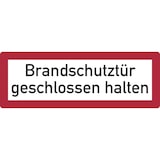 thumbnail of Feuerwehrschild, Brandschutztür geschlossen halten - DIN 4066 - 297x105x0.45 mm Aluminium geprägt