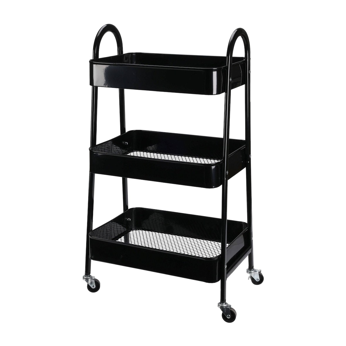 WellHome - Carrello da cucina nero con 3 cestelli e ruote 79,5 cm
