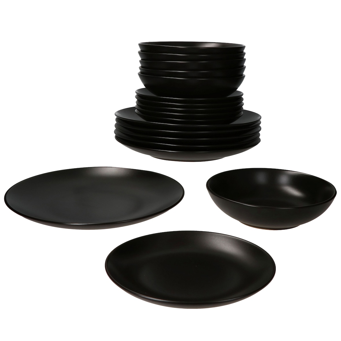 18tlg Tellerset Panther matt schwarz für 6 Personen aus Steingut – AS.18.F.01892