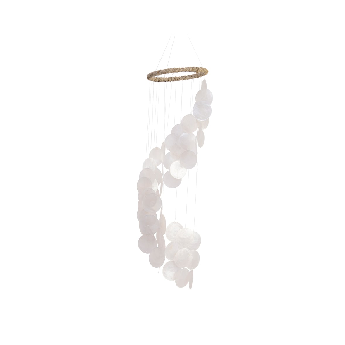 Windspiel Capiz Muscheln Spirale 16x63cm - Indoor & Outdoor Fensterschmuck hängend Muschelgirlande Hängedeko Gartendeko Fenster Mobile Perlmutt Weiß