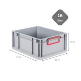 thumbnail of PROREGAL SuperSparSet 10x Eurobox NextGen Color mit Auflagedeckel & Verschlüsse, HxBxT 17x30x40cm, 16L, Grau, Griffe rot zu, Eurobehälter, Box