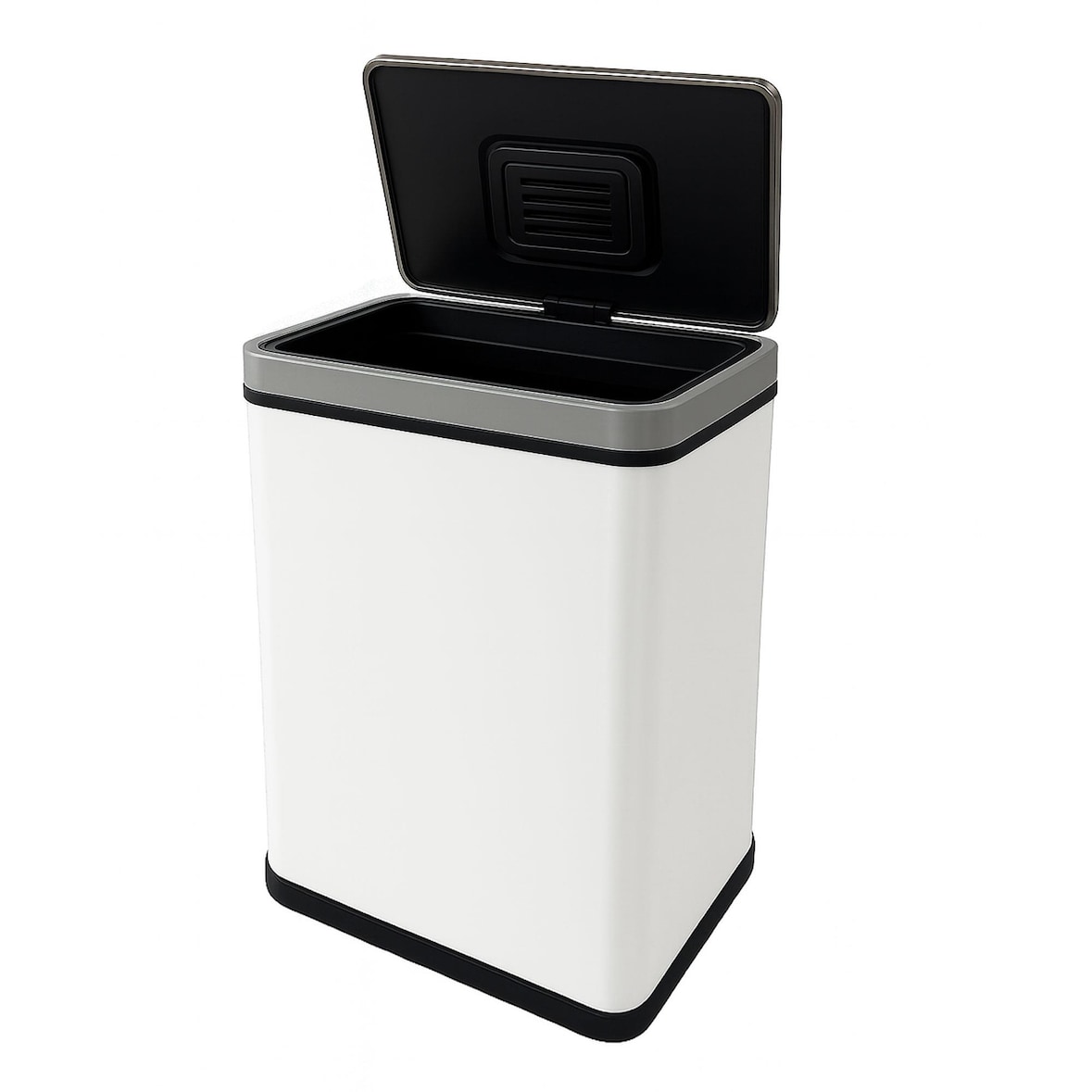WellHome - Cubo de Basura de 50L color Blanco en Acero inoxidable con Sensor automático y Filtro antiolor 39x27x54cm