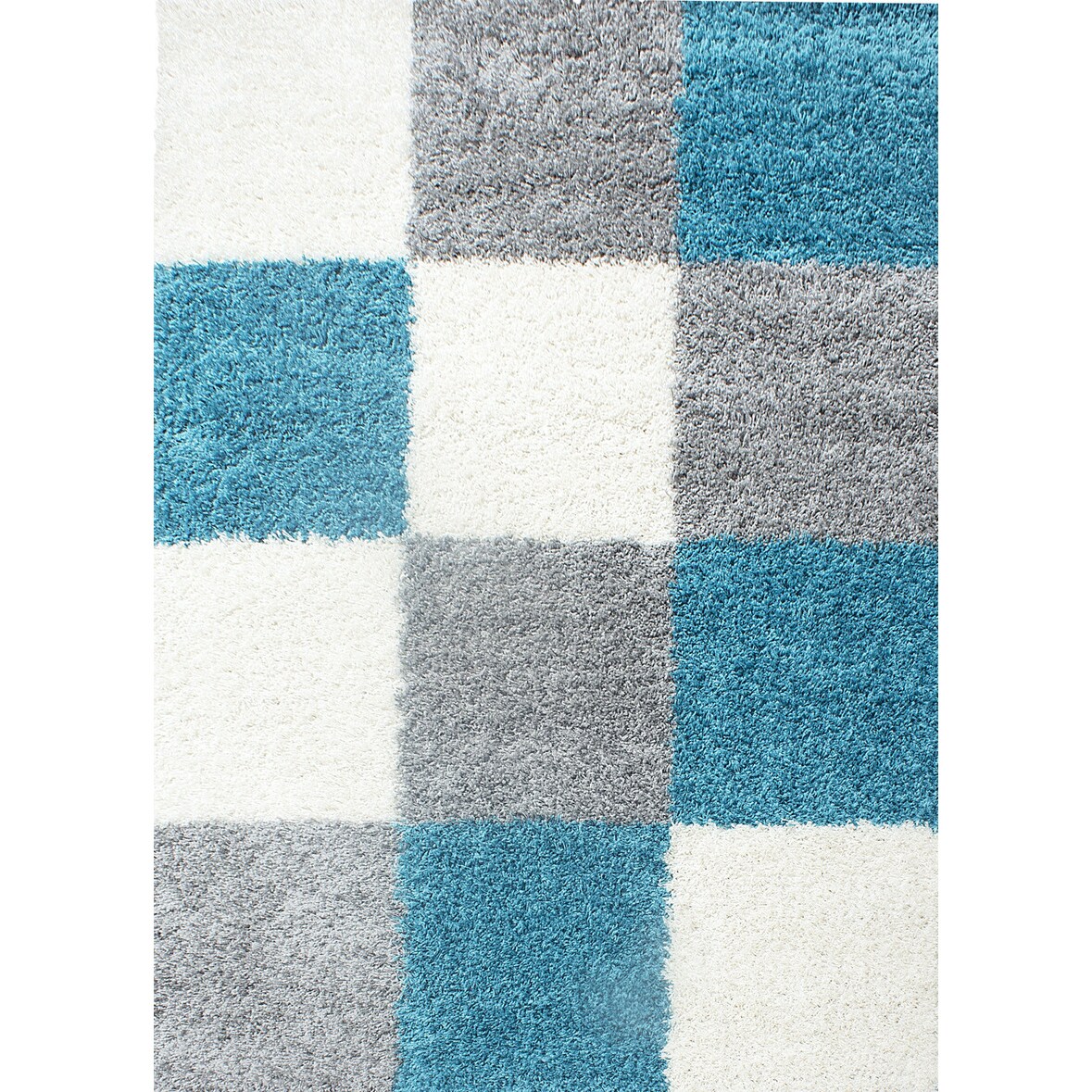 Hochflorteppich Shaggy Kariert Weich Flauschig Waschbar Strapazierfähig Schlafzimmer Esszimmer Türkis 120x170 cm – RHEIN von Kadima Design