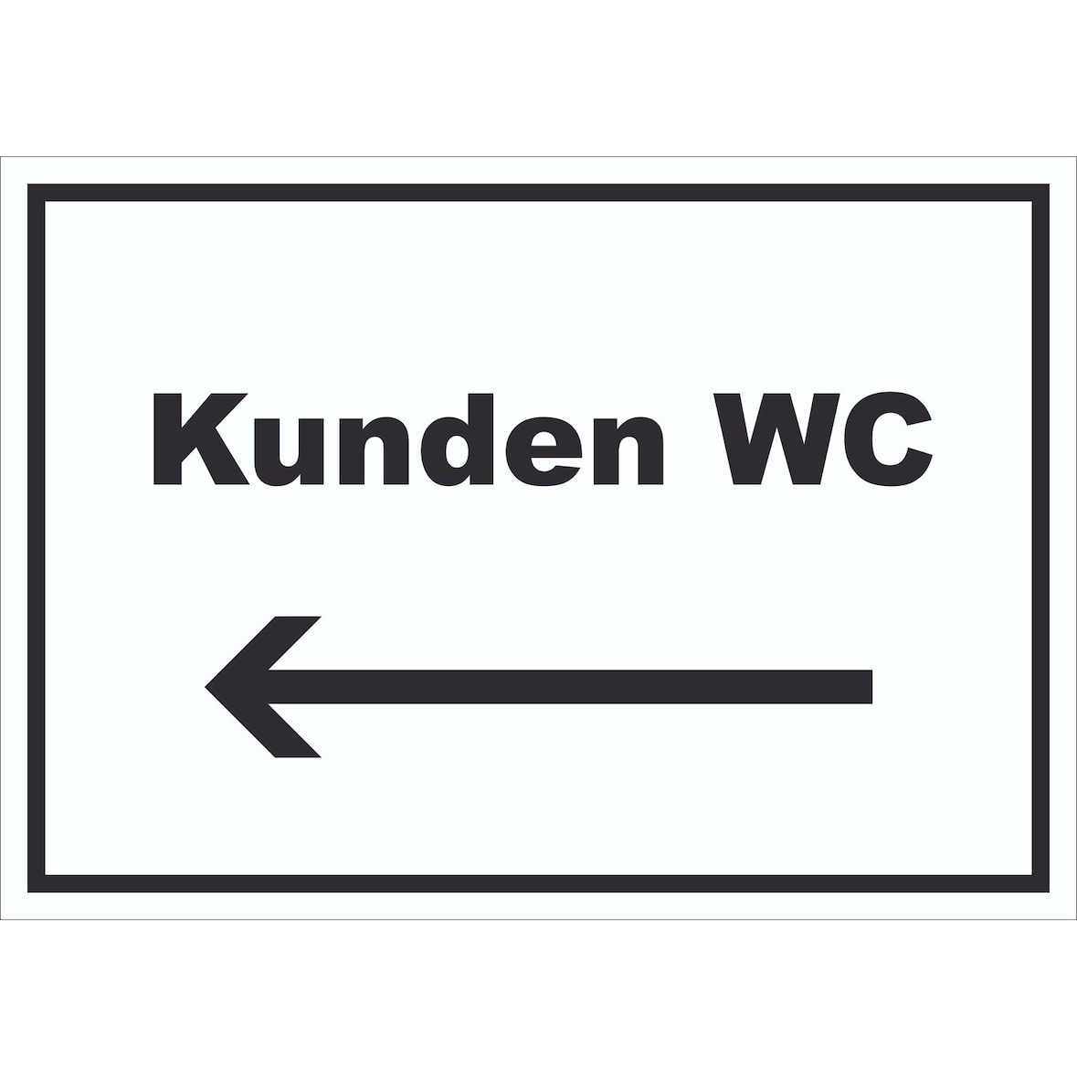 Kunden WC Schild mit Text und Richtungspfeil links Toilette waagerecht A2 (420x594mm)