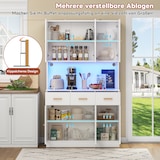 thumbnail of Buffetschrank 105x43x182 cm Weiß mit Stofffronten, Massivholzgriffen, LED-Beleuchtung, Steckdose & USB-Anschlüssen, großem Stauraum