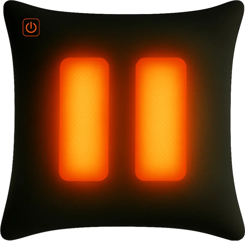 Ein schwarzes Kissen mit zwei leuchtenden orangefarbenen Rechtecken.