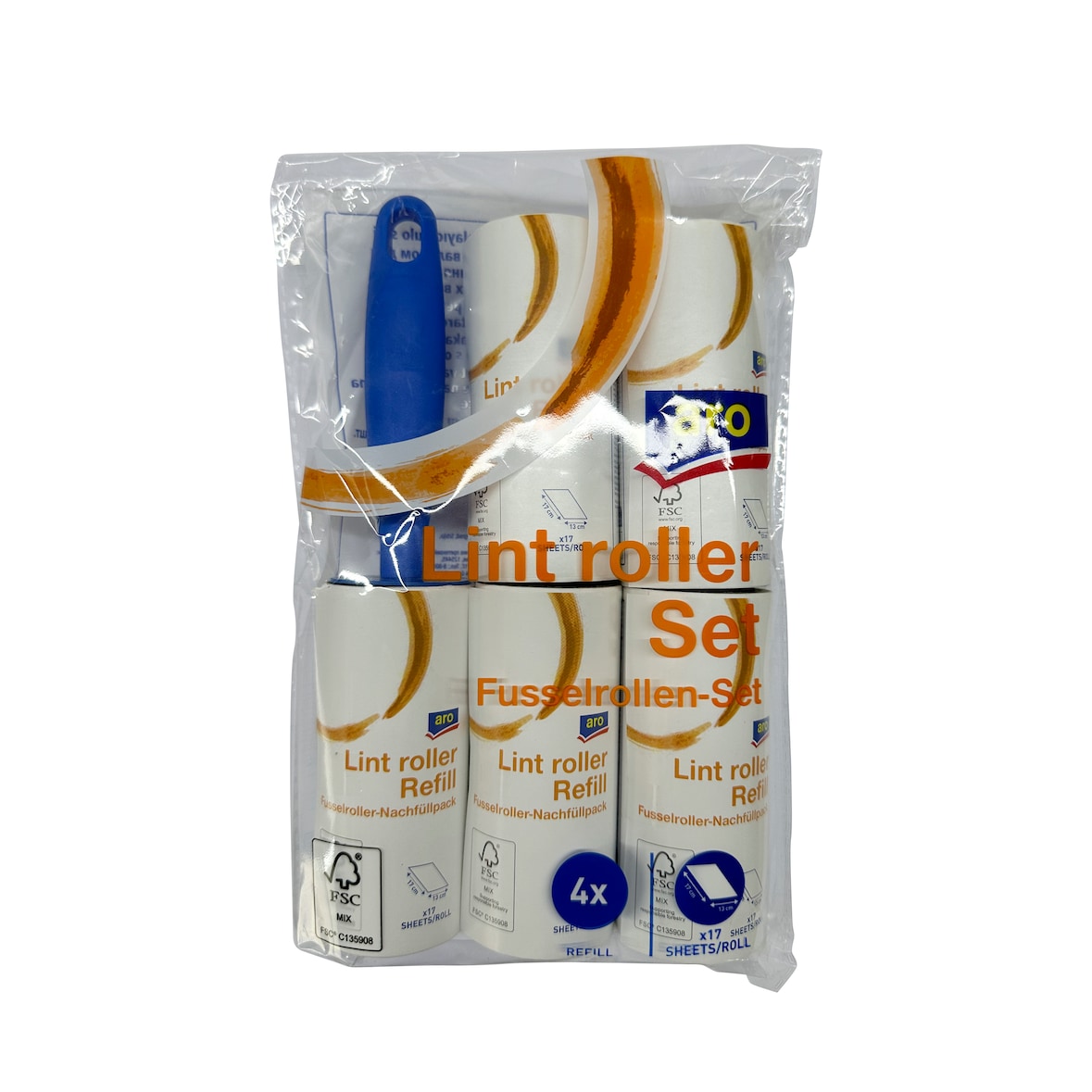 aro Fusselrollen-Set, Papier/Kunststoff, 21.5 x 4.2 cm, weiß, 1 Roller + 4 Ersatzrollen