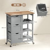 thumbnail of HOMCOM carro de cocina carrito auxiliar con ruedas 3 cajones 2 estantes abiertos y bandeja extraíble para comedor salón 67x37x85,5 cm gris