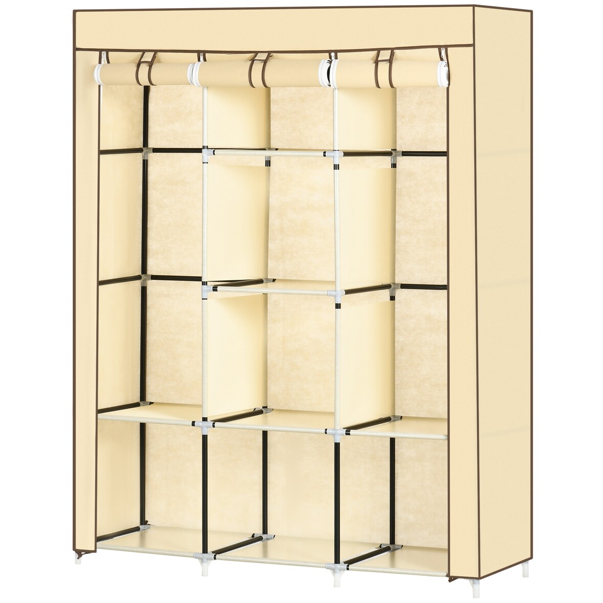 HOMCOM Armadio in Tessuto 8 Ripiani 2 Barre e Porta Avvolgibile Beige