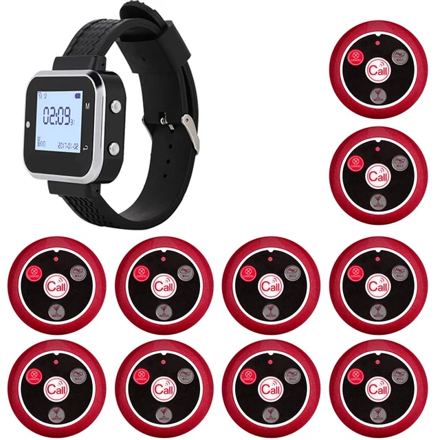 Sistema de chamada para restaurante / Beeper / Pager, 10 discos e 1 relógio, alcance 100m
