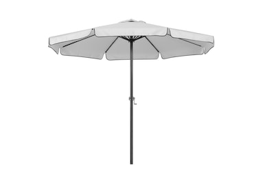 Tarrington House Guarda-sol redondo com franja Merida, alumínio, Ø 2.9 x 2.5 m, repelente de água, branco/cinzento