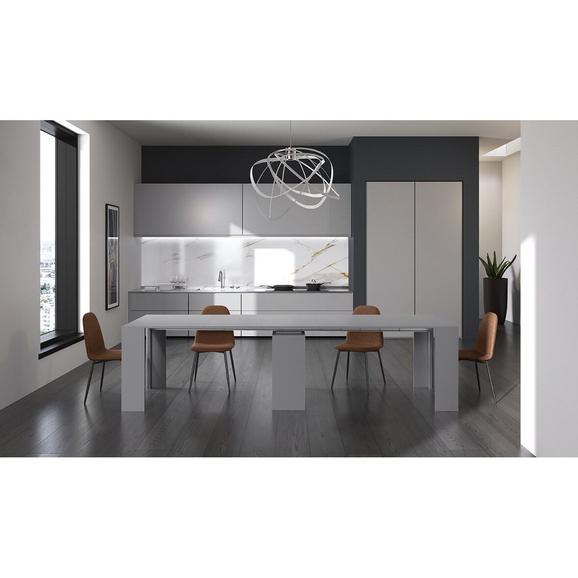 Pinocchio - Consolle allungabile (42,5/302,5 x 90 cm) in MDF laccato grigio