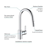 thumbnail of Grohe Robinet De Cuisine évier Feel, Douchette Extractible, Rotation 360°, Bec En U, Inverseur 2 Jets, Mitigeur Cuisine 314860