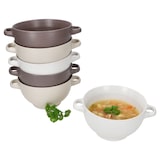 thumbnail of 6x Sandy Suppentasse 450ml mit Henkeln Suppenterrine stapelbar Beige Braun Weiß