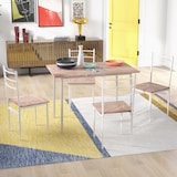 thumbnail of HOMCOM Conjunto de Refeição 5 Peças Conjunto de Mesa e 4 Cadeiras para 4 Pessoas com Estrutura de Aço 110x70x75 cm Madeira e Branco