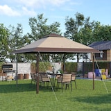 thumbnail of Tenda Dobrável 3,85x3,85 m Tenda de Jardim com Telhado Duplo Altura Ajustável para Festas Casamentos Cáqui e Café