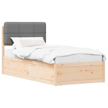 HAHRIR Bedframe met gevoerd hoofdeinde van hout, met twee planken
