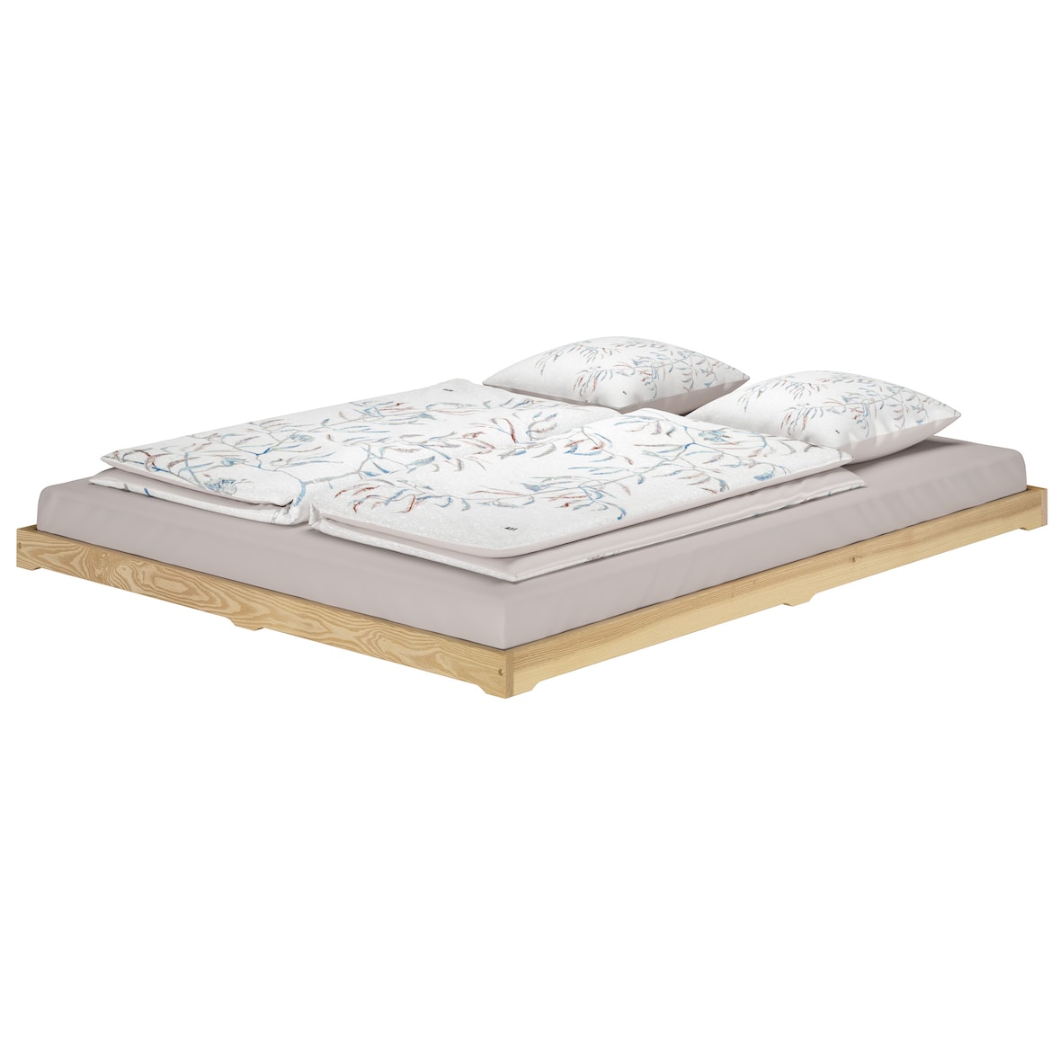 Futonbett 160x200 platzsparend extra niedriges Loftbett Esche lackiert V-60.47E-16 ohne Zubehör