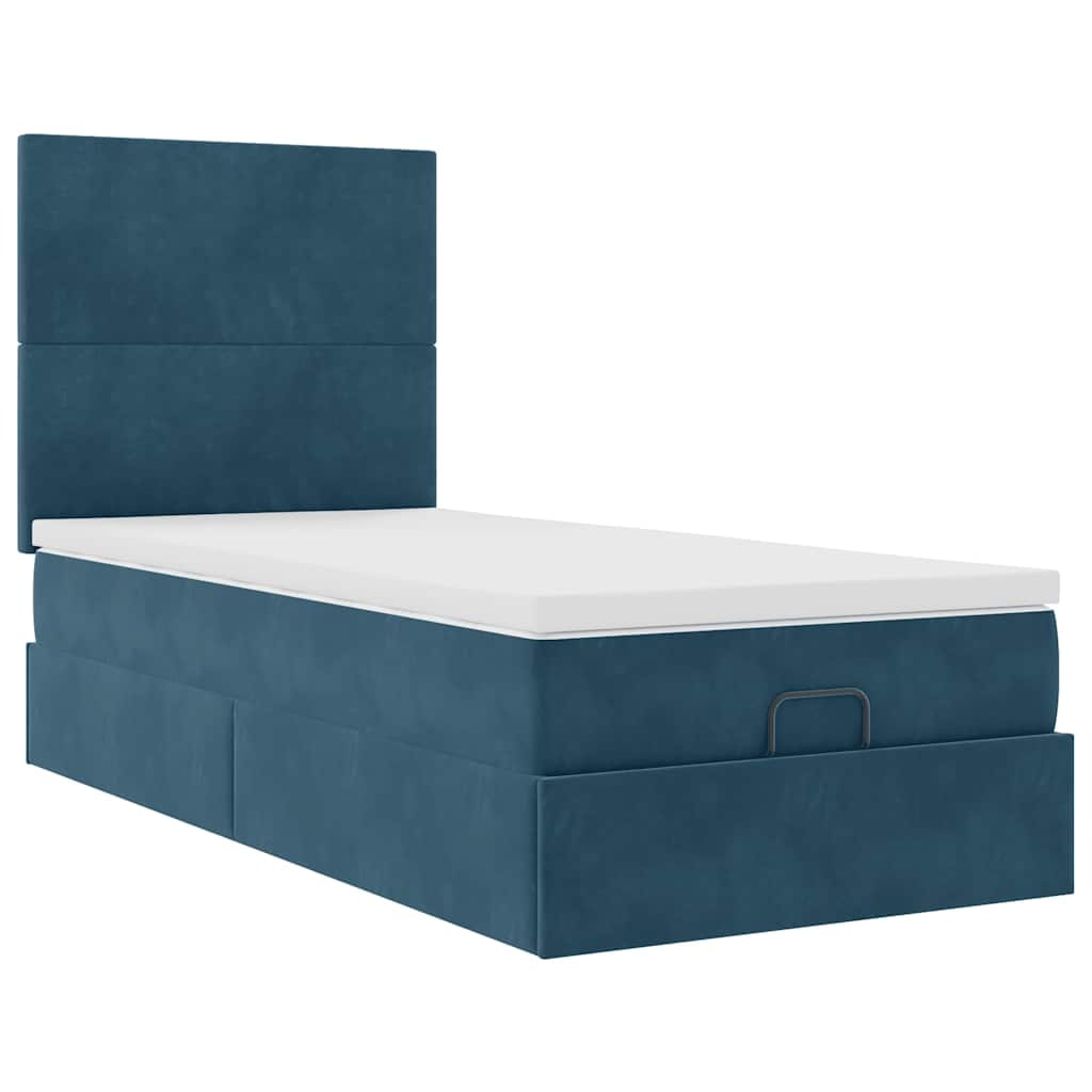 vidaXL Ottoman-Bett mit Matratzen & LEDs Dunkelblau 100x200 cm Samt