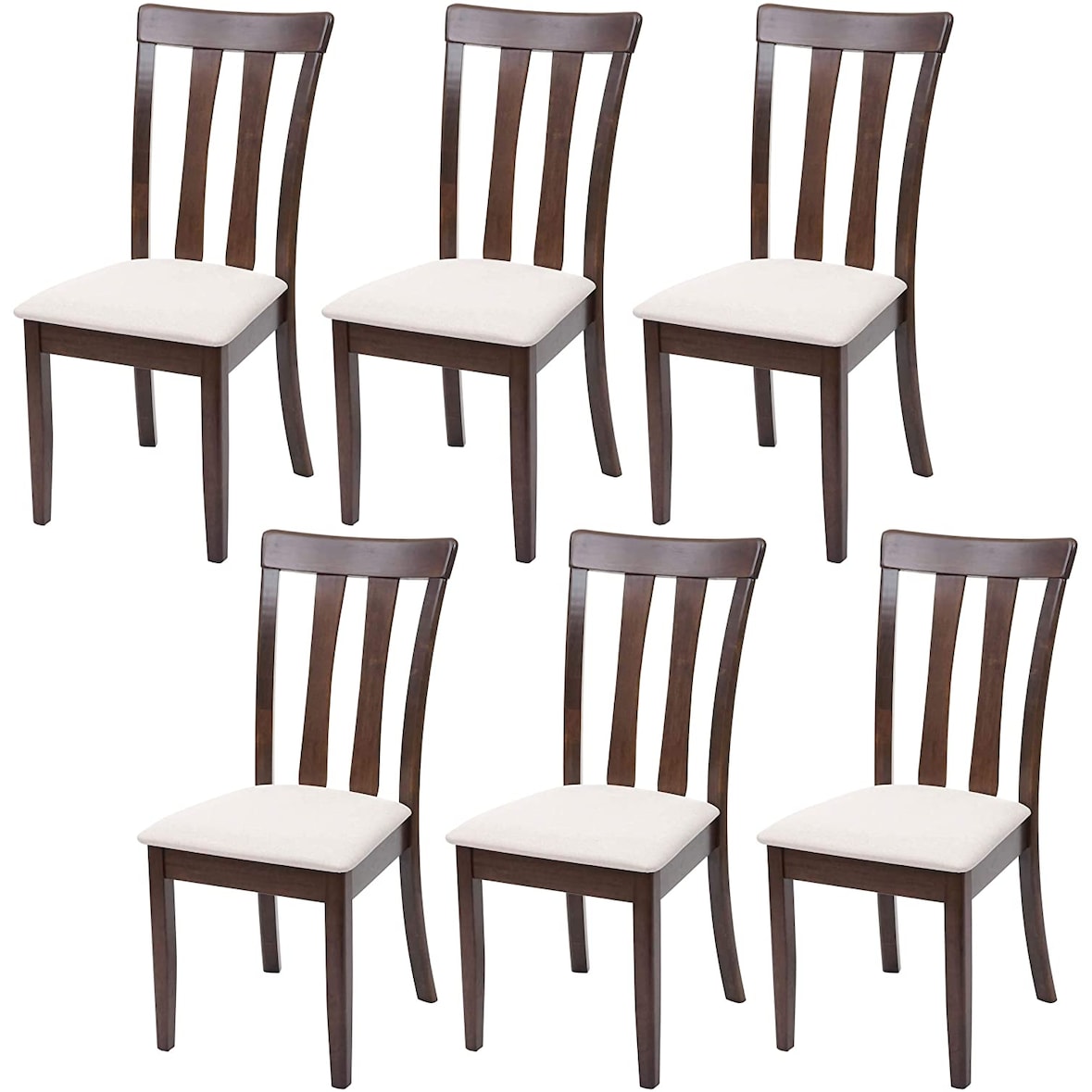 Décoshop26 - Lot de 6 chaises de salle à manger en bois massif marron foncé et assise en tissu crème CDS04664