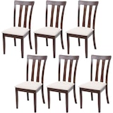 thumbnail of Décoshop26 - Lot de 6 chaises de salle à manger en bois massif marron foncé et assise en tissu crème CDS04664