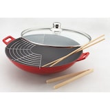 thumbnail of Baumalu Wok fonte rouge 36 cm avec couvercle en verre 382872