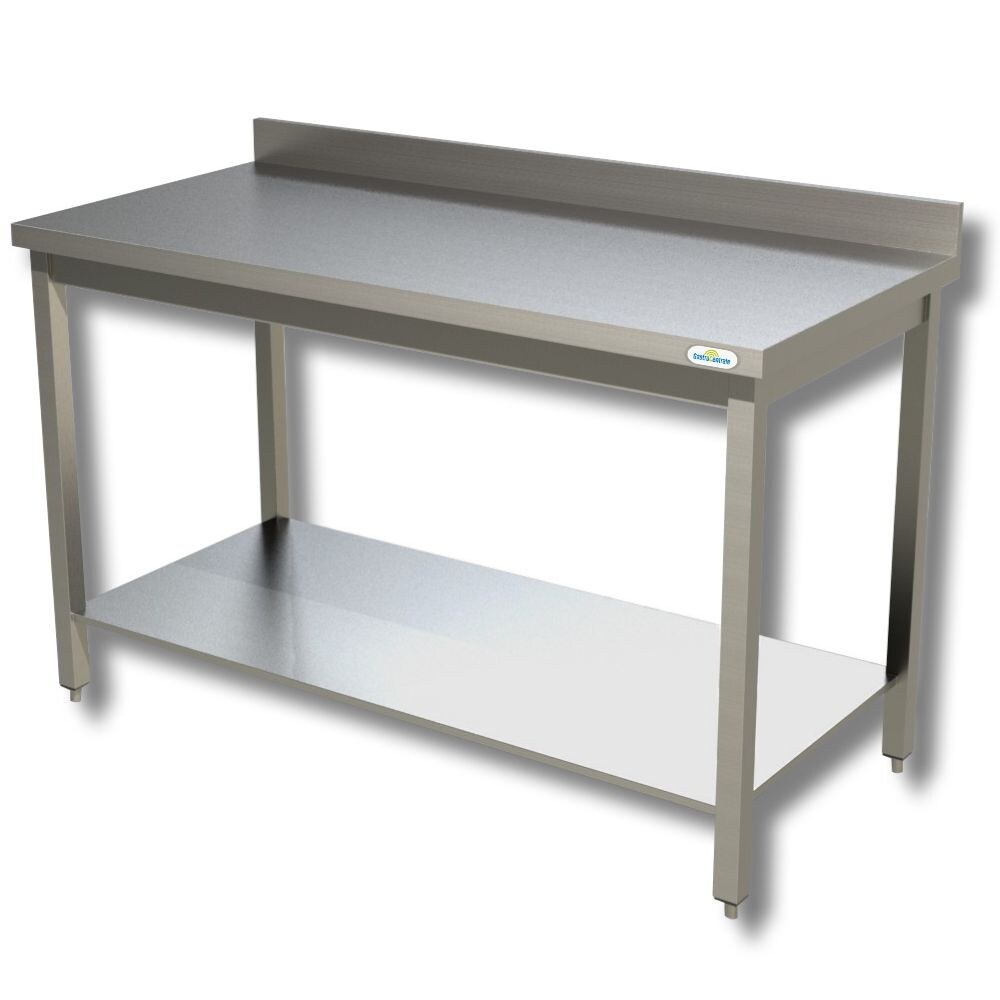 Tavolo Inox con Ripiano Intermedio - Dim. 60 x 60 x 85 cm - con Alzatina - Made in Italy