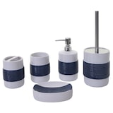 thumbnail of 5-teiliges Badset HWC-C73, WC-Garnitur Badezimmerset Badaccessoires, Keramik ~ blau/weiß