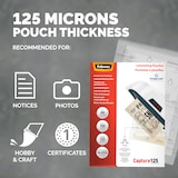 thumbnail of Fellowes 100 fundas plastificar Premium A4, 125 micras, acabado de alta calidad, flechas direccionales de introducción que desaparecen al plastificar