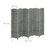 thumbnail of Relaxdays Paravent, 6-teilig, Raumtrenner faltbar, HxB 170x241 cm, Sichtschutz innen, Holz, Papierseil, Trennwand, grau