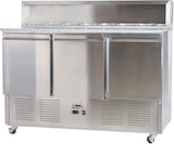 thumbnail of Cleiton® Saladette und Pizzatisch 3 Türen 136x70 cm für 8 GN 1/6 Behälter mit Marmorplatte und Stahlhaube | Kühltisch von Pizzen und Salaten