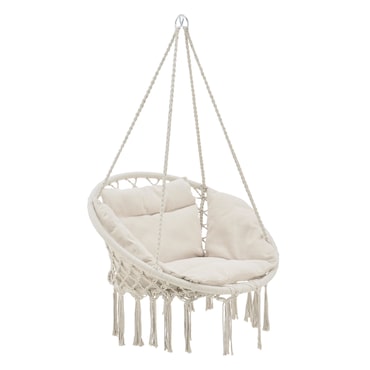 Helloshop26 - Cadeira suspensa redonda em formato de rede com almofada suporta até 150 kg de peso no assento 60 cm creme 03_0006058
