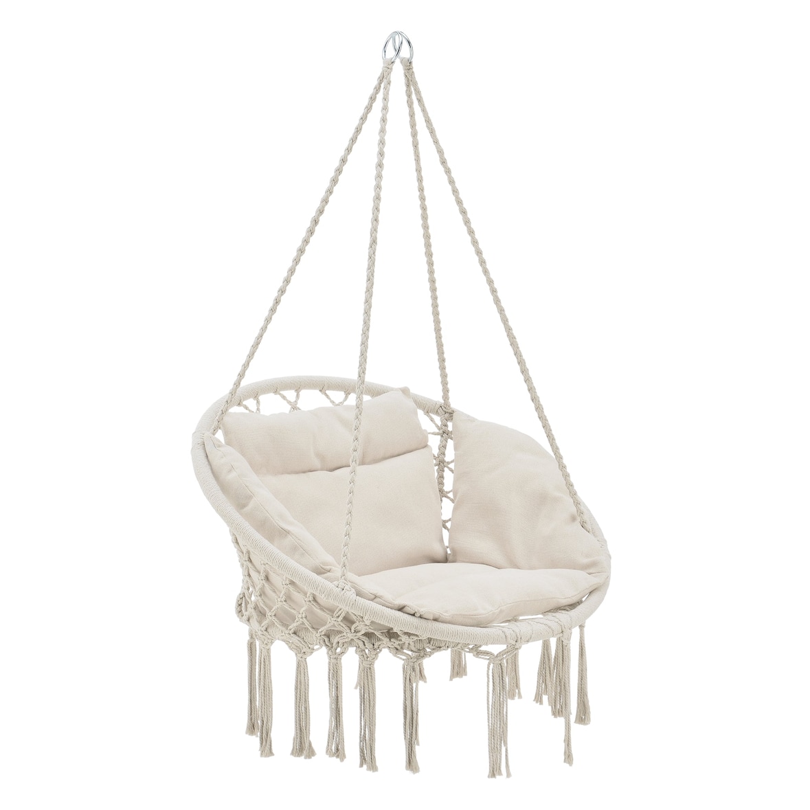 Helloshop26 - Seduta amaca rotonda con cuscino sedia sospesa peso seduta fino a 150 kg 60 cm crema 03_0006058