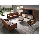 thumbnail of Angel Cerdá Runder Couchtisch aus dunkelbraunem Leder, Nussbaum und dunklem Stahl 2147C Ø100 x 40