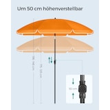 thumbnail of Sonnenschirm 160 cm, Sonnenschutz, UPF 50+, Strandschirm, beidseitig um 30° knickbar, höhenverstellbar, mit Tragetasche,  ohne Ständer, orange