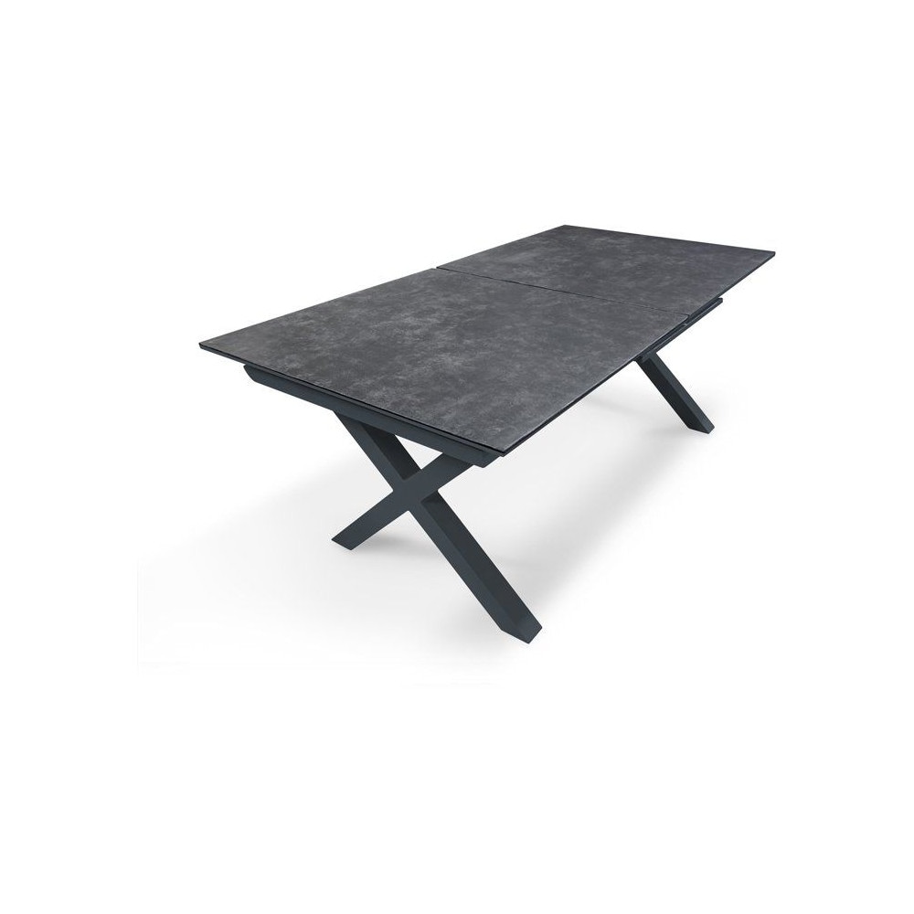 Aluminium-Gartentisch mit Keramikplatte auf Glas