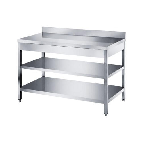 Edelstahl Arbeitstisch mit 2 Grundböden Premium - alle Größen zur Selbstmontage oder verschweißt: 60 x 70 cm / mit Aufkantung / verschweißt