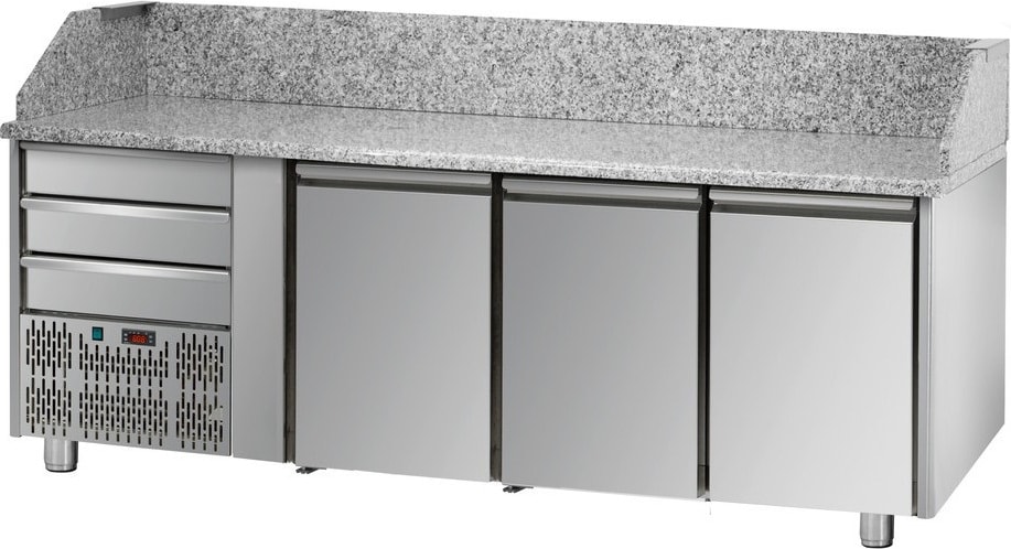 Tecnodom Pizza Counter 3 Türen GN 1/1 Motor Gruppe SX 3 neutrale Schubladen und Granit Top