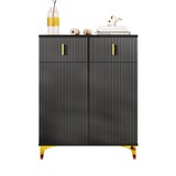 thumbnail of Elegantes Sideboard Schwarz 83x101x35 cm, Push-to-open Türen, verstellbare Einlegeböden, gedämpfte Scharniere, vergoldete Griffe und Beine