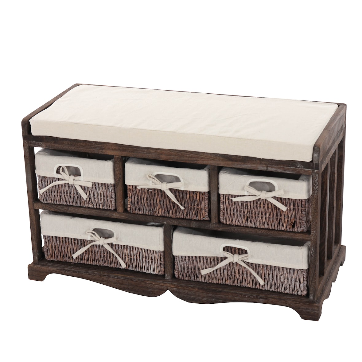 Panca cassettiera shabby vintage 5 ceste legno di paulonia 36x77x45cm marrone