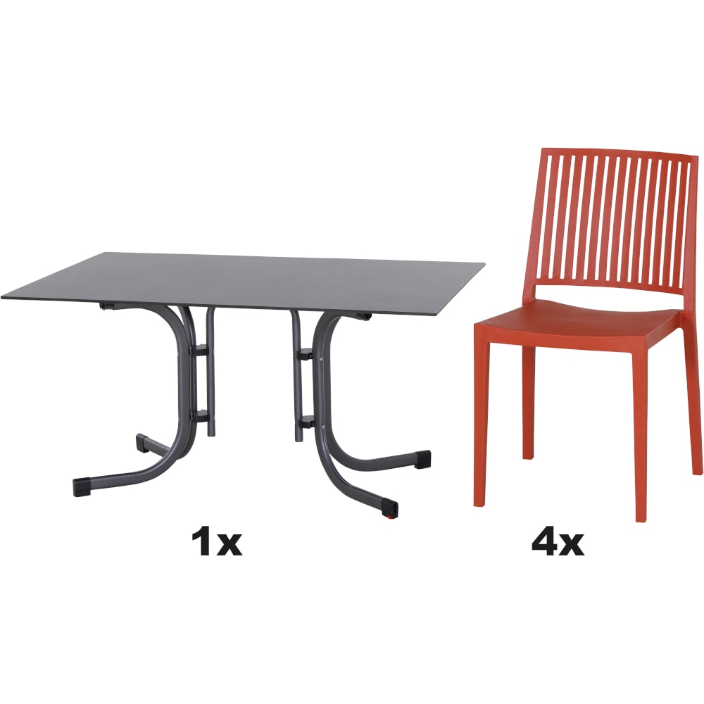 SIENA GARDEN Urban Lights Set 5teilig Lane Stuhl gastrotauglich brick mit Tisch Sola 140x90