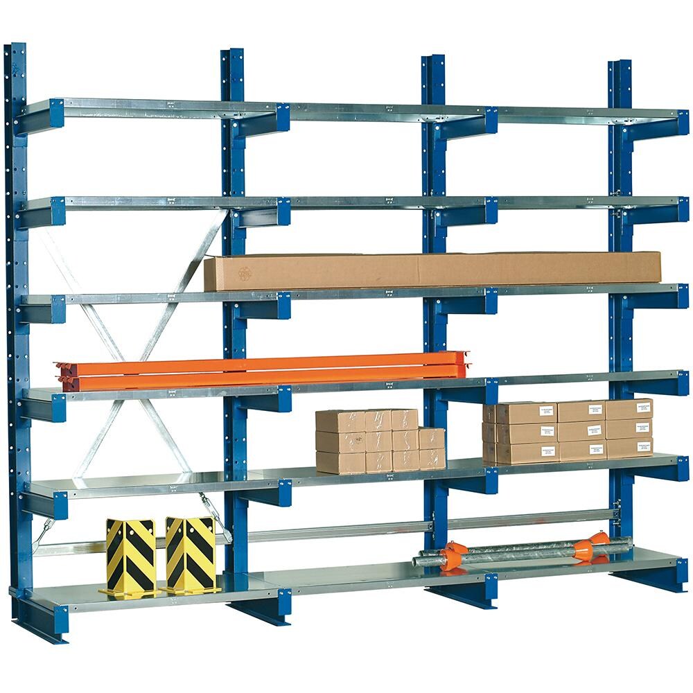 PROREGAL Kragarmregal doppelseitig TAURUS | Stahlfachböden | Grundregal | frei verstellbare Kragarmen | HxBxT 200x100x160cm | 5 Ebenen | Armlast 250kg