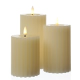thumbnail of LED Kerze Liv Echtwachs gerillt geriffelt flackernd H:12cm Timer creme